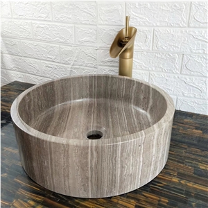 Grey Wood Vein Marble Round Basins Kitchen Sinks