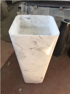 Jazz White Marble Pedestal Square Sink Basin