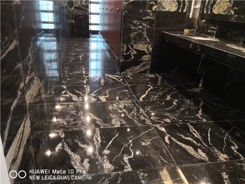 Jet Mist Black White Vein Marble Floor Wall Tiles