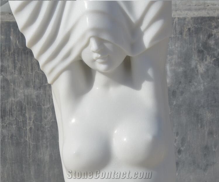 Marble Girl Western Human Carving White Stone