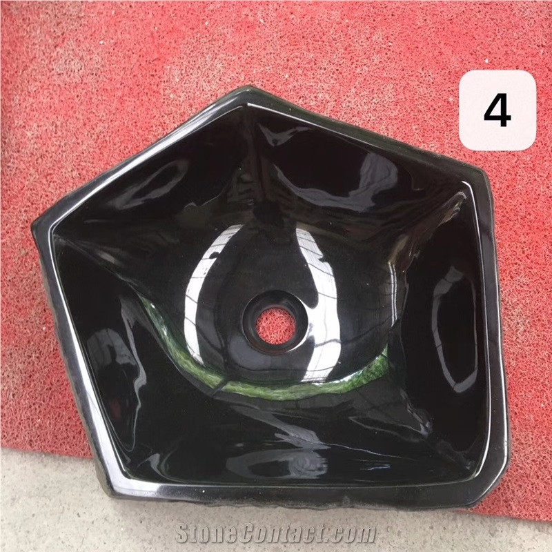 Tobaru Ishi Black Polished Outdoor Polygon Sinks