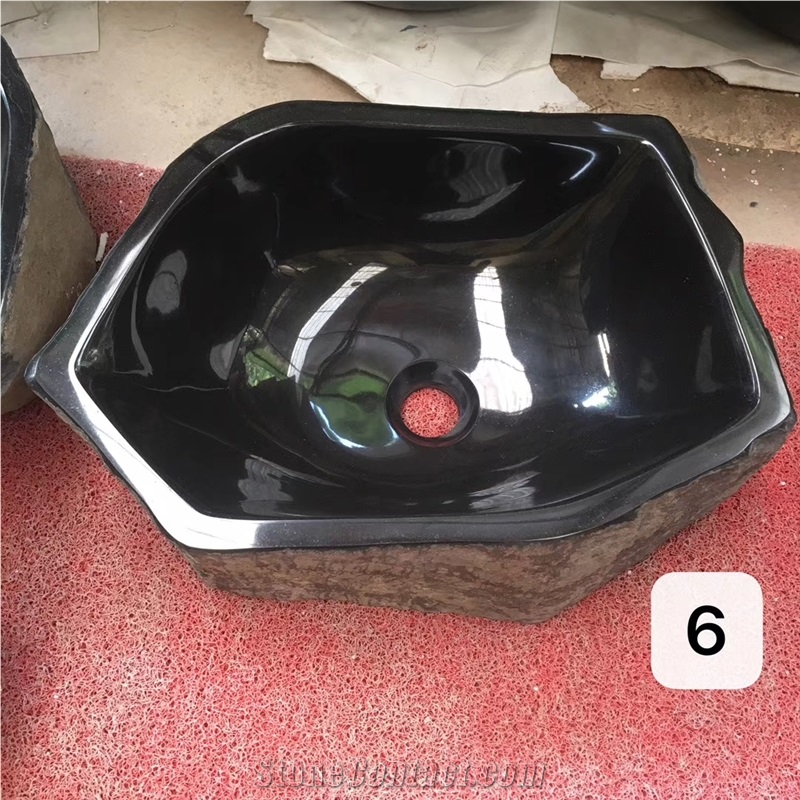 Tobaru Ishi Black Polished Outdoor Polygon Sinks