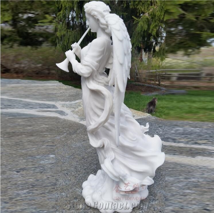 China White Marble Music Angel Garden Human Carving
