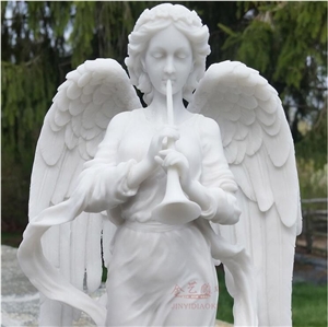 China White Marble Music Angel Garden Human Carving