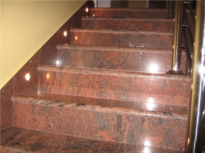 Multicolor Red Granite Staircase-Steps, Risers