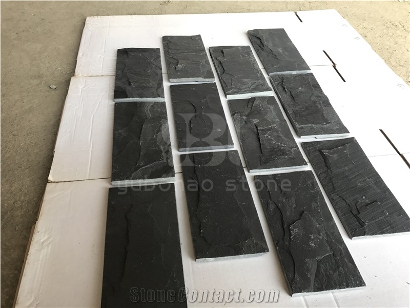 China Black Slate Tiles, Mushroom Face for Walling