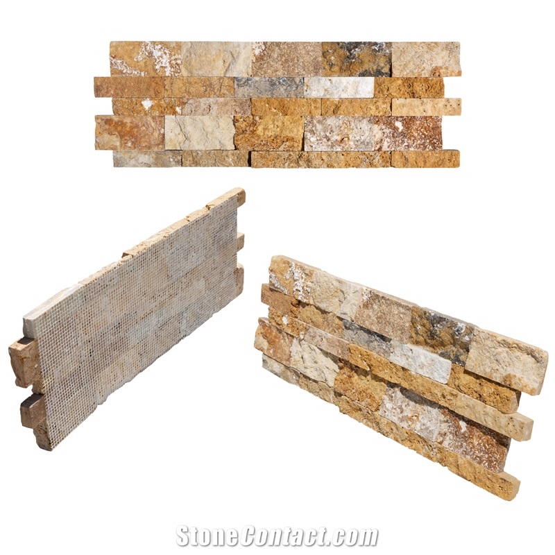 Scabos Travertine Stacked Stone Ledger Panel