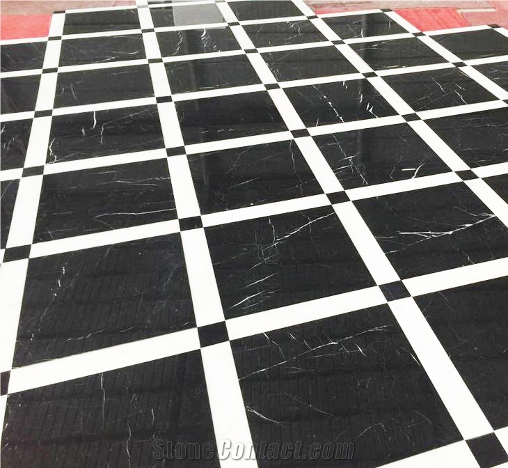 China Nero Marquina Polished Marble Flooring Tiles