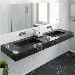 Nero Marquina Marble Bath Design Custom Vanity Top