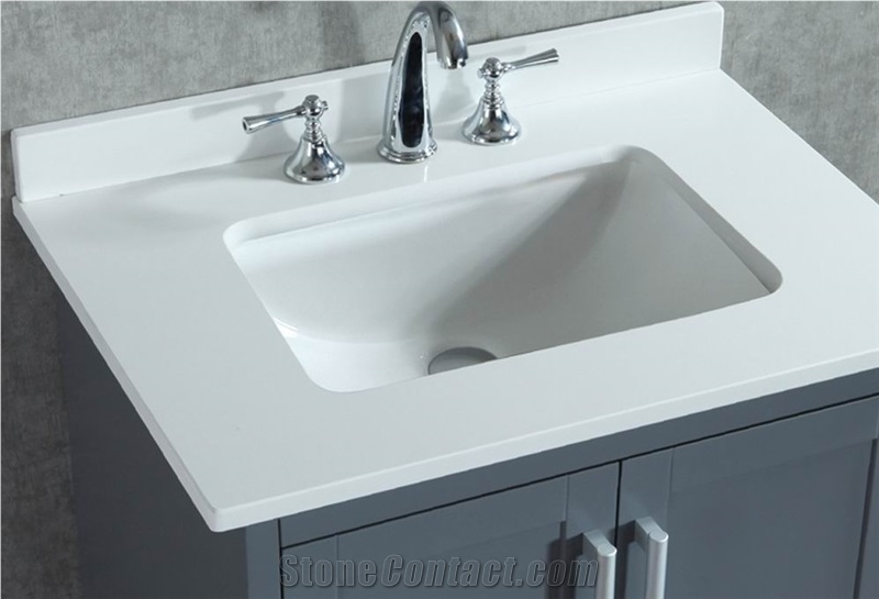 Pure White Recycled Glass Quartz Stone Bath Tops From China