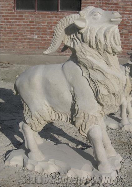 Grey Granite Natural Stone Garden Goat Sculpture