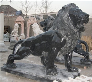 Lion Black Granite Natural Stone Garden Sculptures