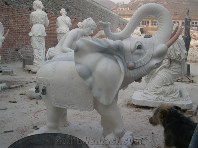 White Marble Natural Stone Elephant Sculptures