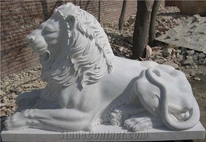 White Marble Natural Stone Outdoor Lion Sculptures