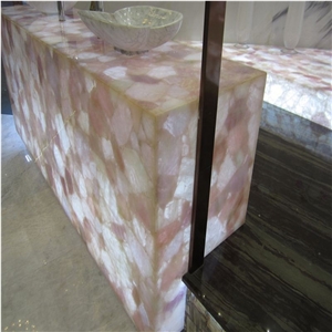 Natural Backlit Transparent Pink Agate Vanitt Top