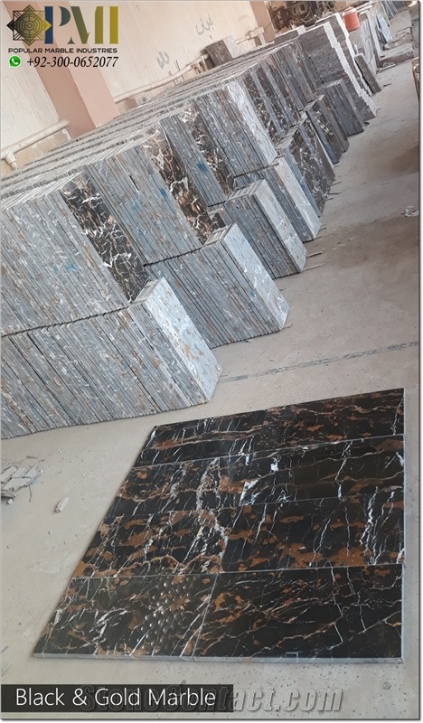 Black and Gold Marble Flooring Tile Pakistan