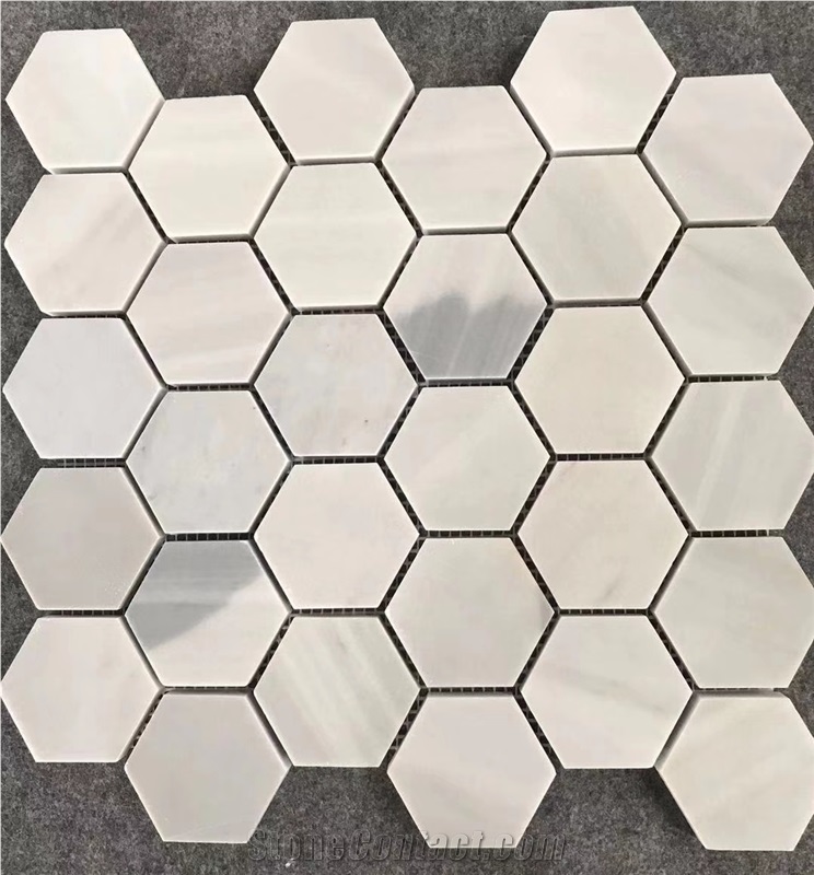 Herringbone White Marble Mosaic and Tiles