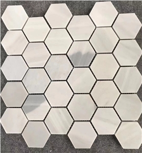 Mixed White and Grey Hexagon Square Marble Mosaic