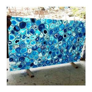 Backlit Blue Onyx Slab Polished Agate Wall Panel
