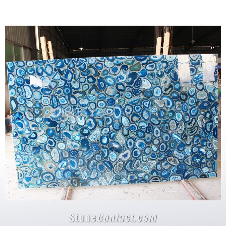 Backlit Blue Onyx Slab Polished Agate Wall Panel