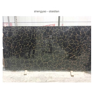 Black Gemstone Obsidian Composite  Semiprecious Stone Slabs