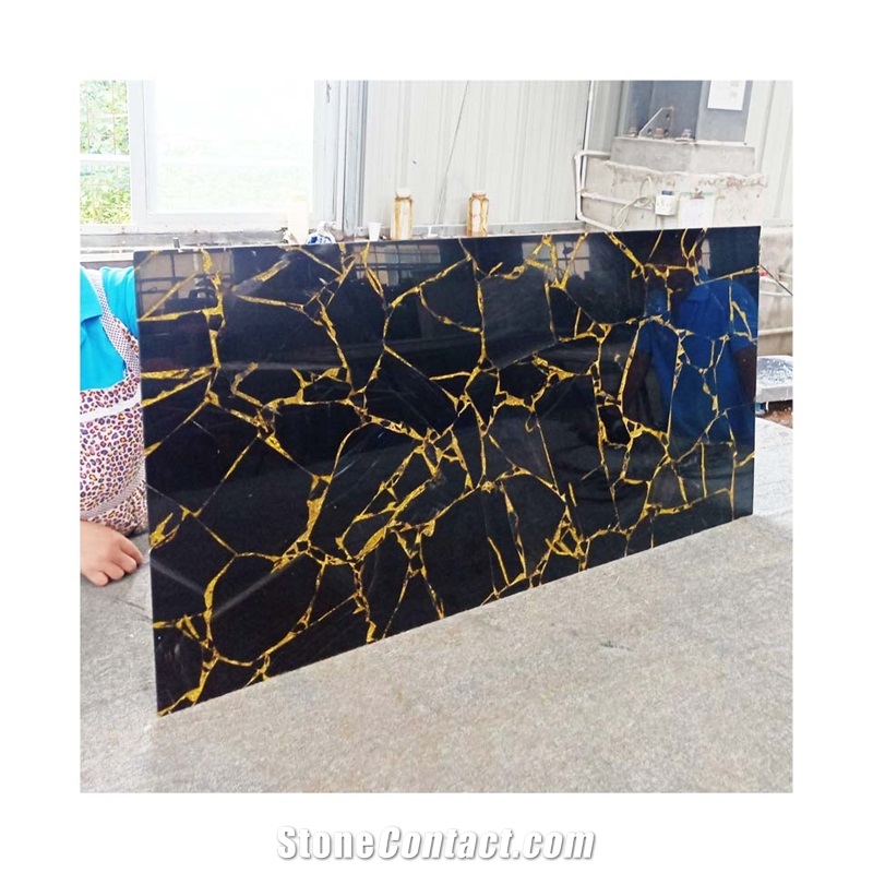 Black Gemstone Wall Tiles Obsidian Composite Slab