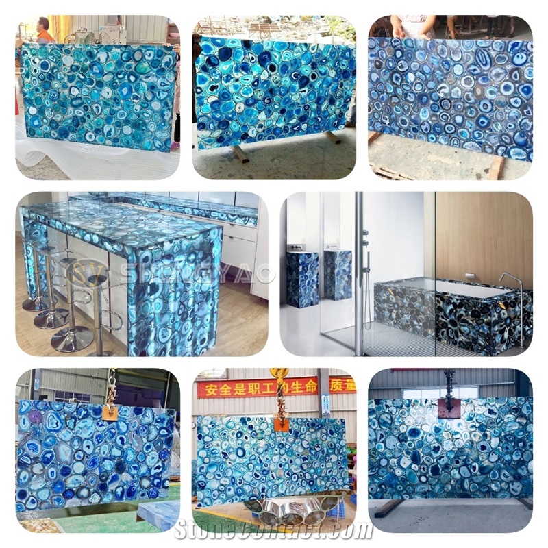 Blue Semiprecious Stone Composite Agate Slab