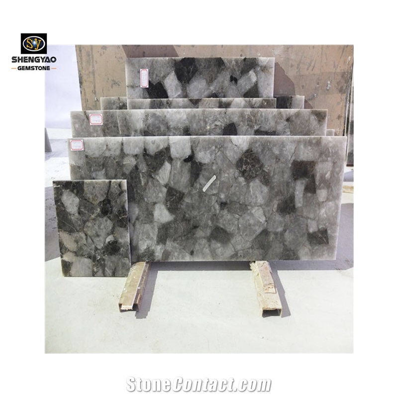 Grey Gemstone Wall Tile Smoky Quartz Slab