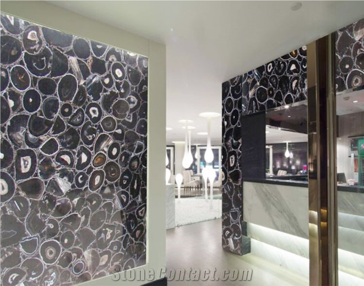 Luxury Gem Composite Wall Planel Black Agate Slab