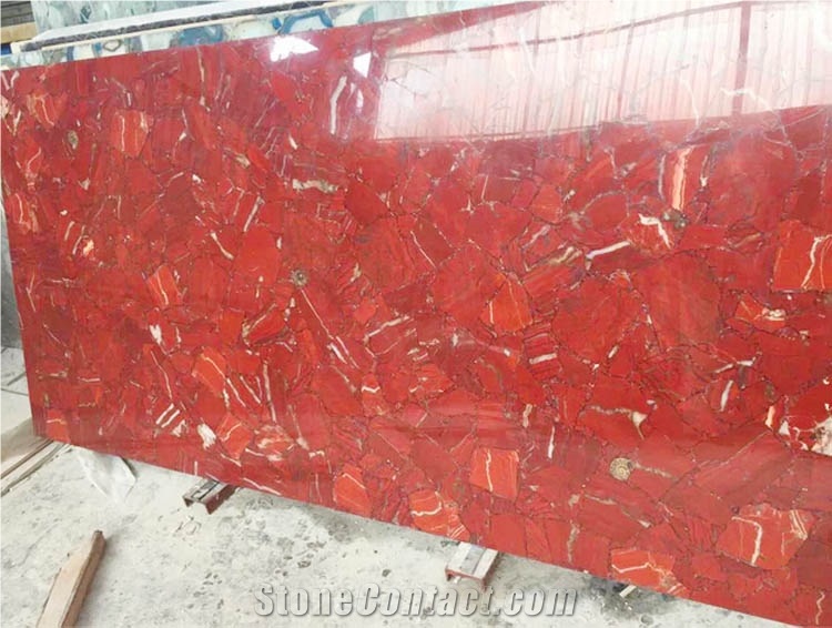 Luxury Red Semi Precious Stone Panel Ruby Slab