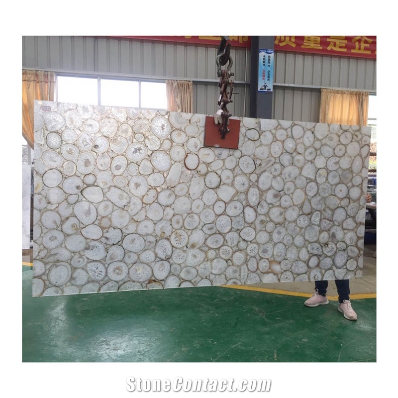 Luxury White Semi Precious Stone Panels Agate Slab