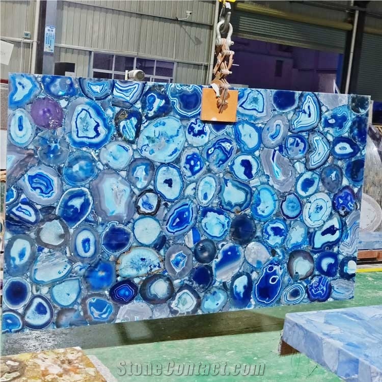 Semiprecious Stone Slabs Composite Blue Agate Slab