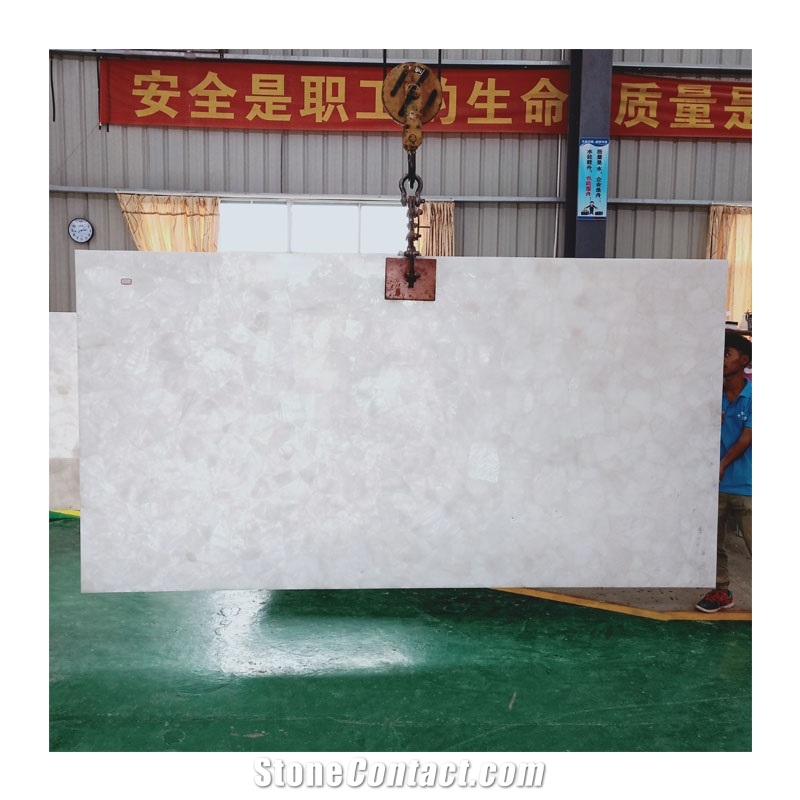 Wall Cladding Polished White Gem Stone Slab