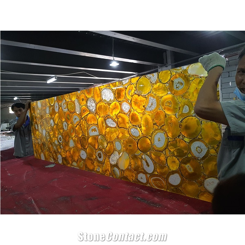 Yellow Agate Slab Luxury Gemstone Wall Panel