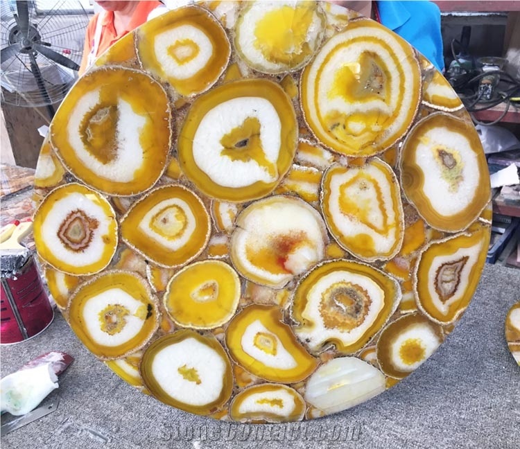 Yellow Agate Slab Luxury Gemstone Wall Panel