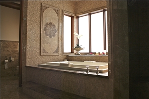 Bathroom Design, Limestone Mosaic Bath Wall