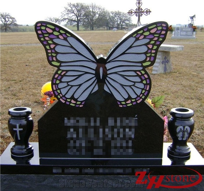 Butterfly Design Shanxi Black Engraved Headstones from China