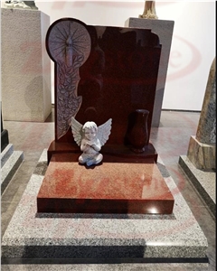 Candle Carving,Angel Design Red Granite Headstone