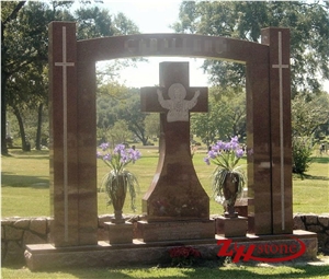 Indian Red Granite Angel with Heart Tombstone