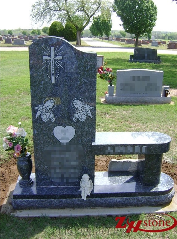 Serp Top, Butterfly Blue Granite Bench Headstone
