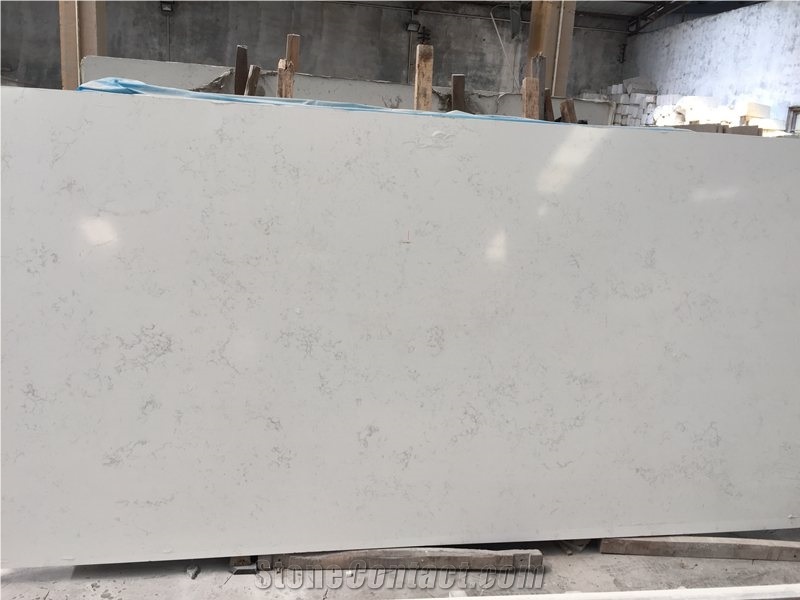 Carrara White Artificial Quartz Stone Kitchen Slab
