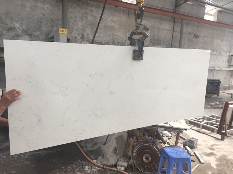 Carrara White Artificial Quartz Stone Kitchen Slab