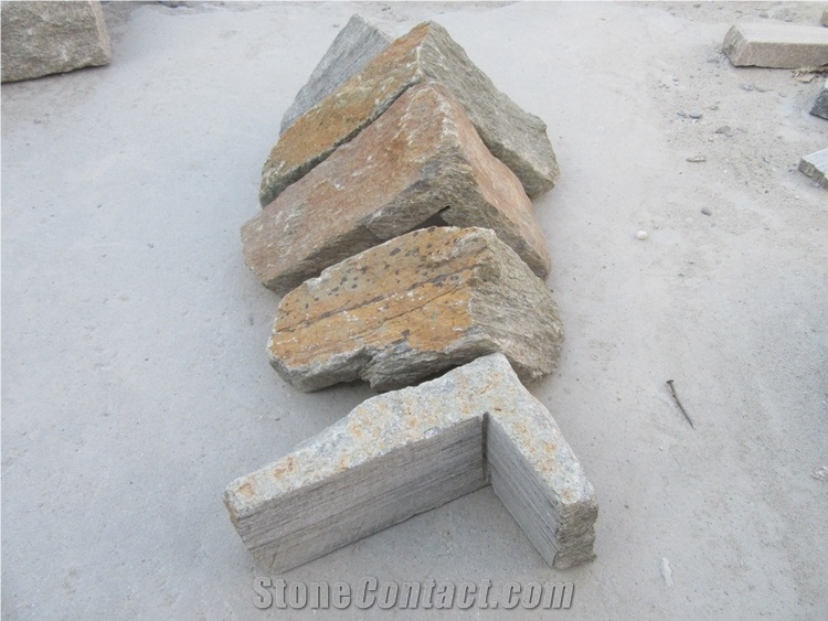 China Gold Slate Wall Stone Cladding Bricks