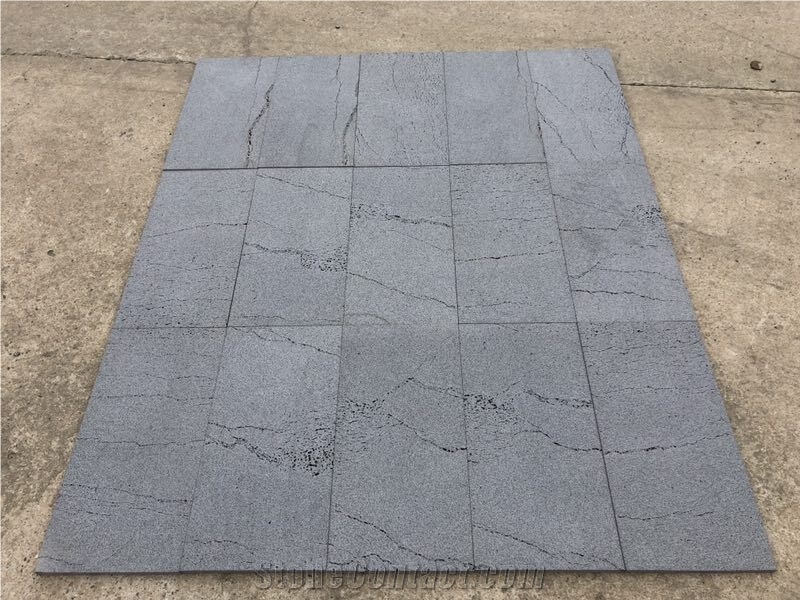Lava Stone with Ants Line, Chinese Grey, Sawn Cut