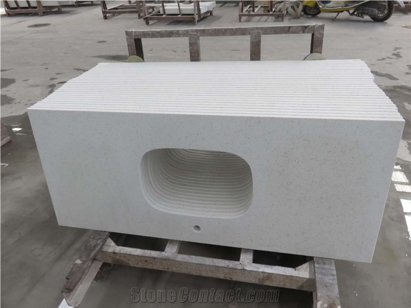 China Artificial Carrara White Quartz Pre-Fabricated Countertop, Artificial Stone Vanity Tops, Hotel and House Project Bathroom Vanities, Vanity Tops