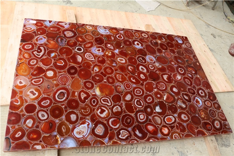 Backlit Red Agate Semiprecious Stone Slabs