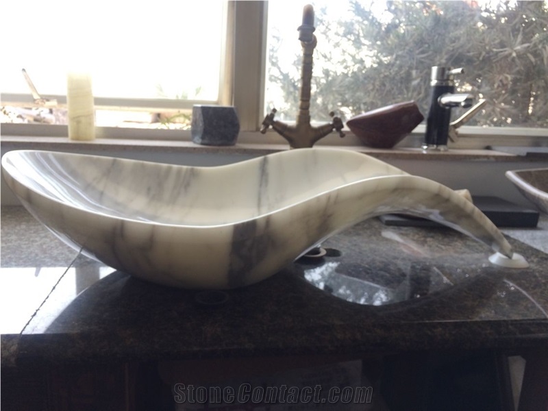 Bianco Carrara White Marble Sink, Marble Basins