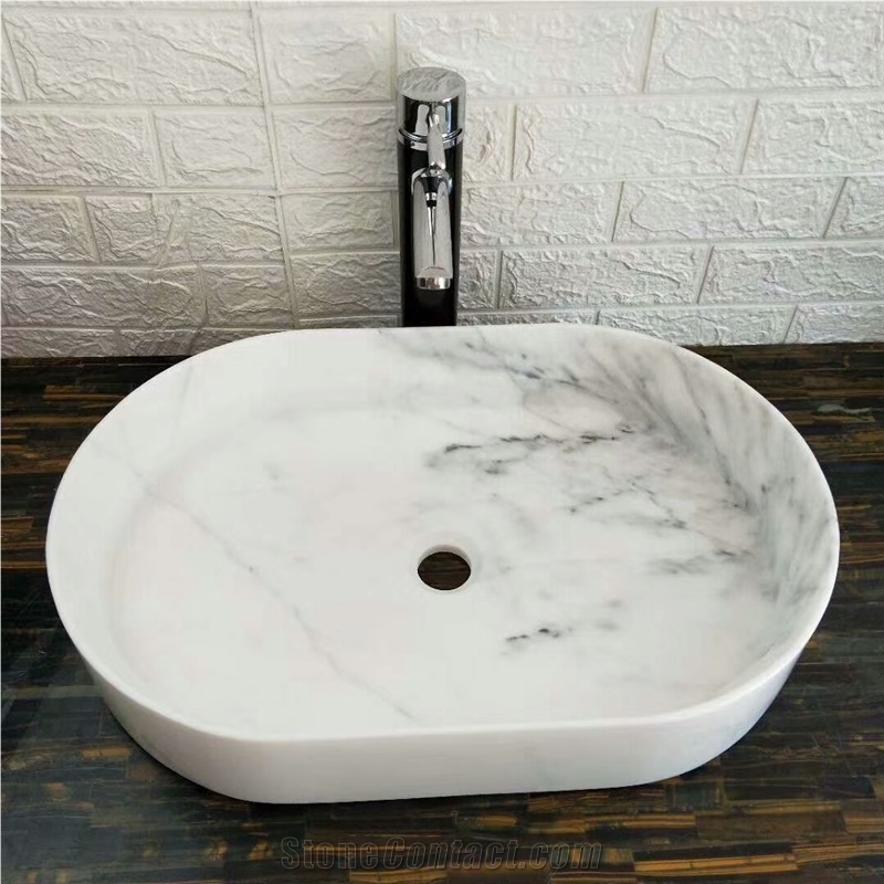 China Snow White Marble Sink, White Marble Basin