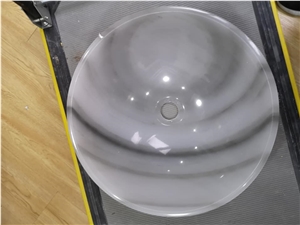 Cloudy White Marble Round Sink, White Marble Basin