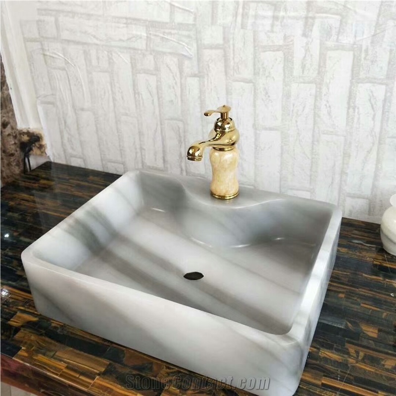 Cloudy White Marble Sink, White Marble Basins